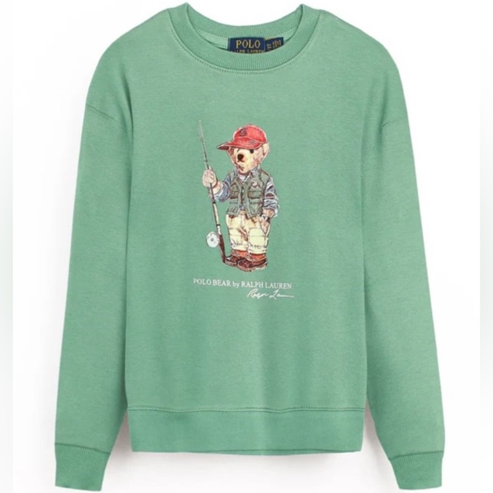 Polo Ralph Lauren Bear Fishing Crew Neck Sweatshirt Size Boys M (10-12 EUC